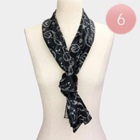 6PCS - Silk Feel Striped Music Notes Print Scarves