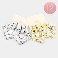 12Pairs - Textured Metal Rhombus Door Knocker Earrings