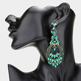 Crystal Rhinestone Pave Petal Cluster Drop Evening Earrings