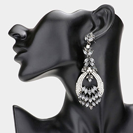 Crystal Rhinestone Pave Petal Cluster Drop Evening Earrings