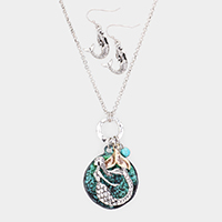 Metal Mermaid Round Pendant Whale Tail Charm Necklace
