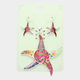 Enamel Floral Pattern Starfish Pendant Set