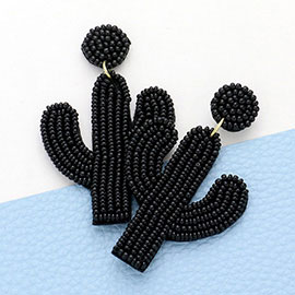 Felt Back Beaded Cactus Drop Dangle Earrings