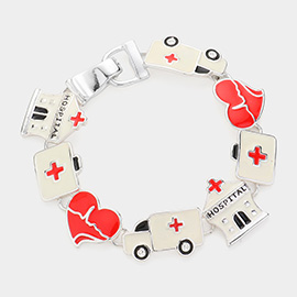 Hospital Enamel American Red Cross Metal Magnetic Bracelet