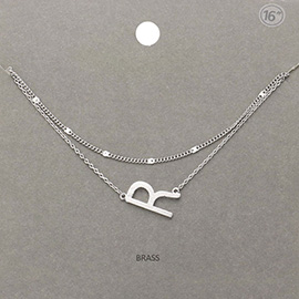 -R- Monogram Brass Metal Necklace