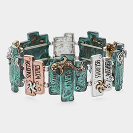 'Mermaid Kisses And...' Embossed Metal Stretch Bracelet