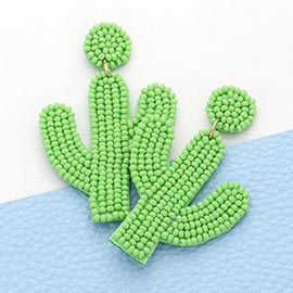 Felt Back Beaded Cactus Drop Dangle Earrings