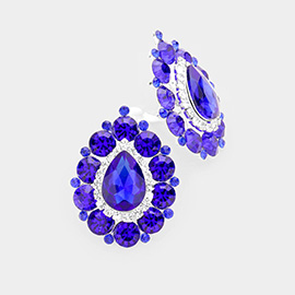 Pave Trim Crystal Teardrop Evening Clip On Earrings