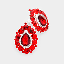 Pave Trim Crystal Teardrop Evening Clip On Earrings
