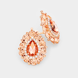 Pave Trim Crystal Teardrop Evening Clip On Earrings