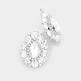 Pave Trim Crystal Teardrop Evening Clip On Earrings