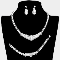 3PCS - Crystal Rhinestone Pave Metal Evening Necklace Set