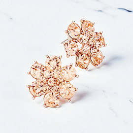 Crystal Round Floral Evening Stud Earrings