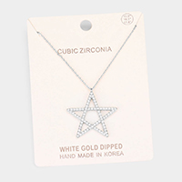 White Gold Dipped CZ Pave Star Pendant Necklace