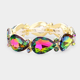 Glass Crystal Teardrop Accented Stretch Evening Bracelet
