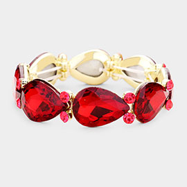 Glass Crystal Teardrop Accented Stretch Evening Bracelet
