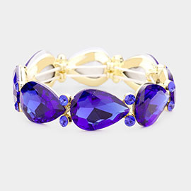 Glass Crystal Teardrop Accented Stretch Evening Bracelet