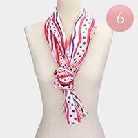 6PCS - Satin Striped American Flag Pattern Print Scarf