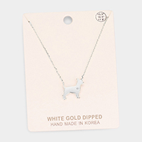 White Gold Dipped French Boston Terrier Dog Heart Pendant Necklace