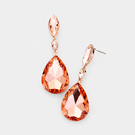 Double Marquise Stone Teardrop Link Dangle Evening Earrings