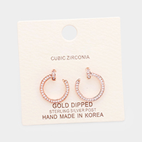 Gold Dipped Cubic Zirconia Metal Circle Stud Earrings