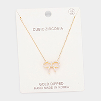 Gold Dipped Cubic Zirconia Bow Pendant Necklace