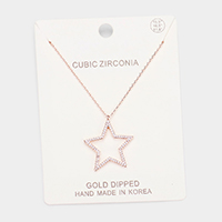 Gold Dipped Cubic Zirconia Open Star Pendant Necklace