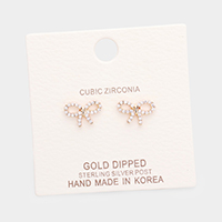 Gold Dipped Cubic Zirconia Bow Metal Stud Earrings