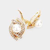 Pearl Centered Crystal Pave Clip On Earrings