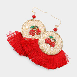 Pave Cherry Fan Tassel Drop Earrings