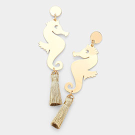 Metal Seahorse Triple Tassel Drop Earrings