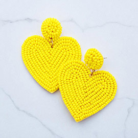 Seed Beaded Heart Drop Earrings