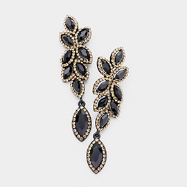 Rhinestone Trim Marquise Stone Cluster Vine Evening Earrings