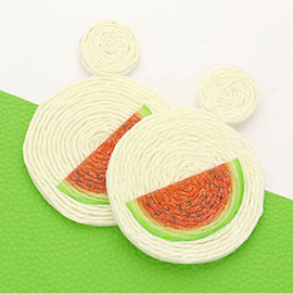 Watermelon Detail Swirl Raffia Round Dangle Earrings