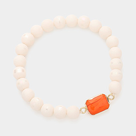 Rectangle Stone Accented Beaded Stretch Bracelet