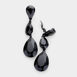 Teardrop Glass Crystal Drop Evening Clip On Earrings