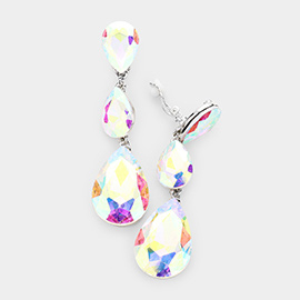 Teardrop Glass Crystal Drop Evening Clip On Earrings