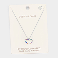 White Gold Dipped CZ Heart Pendant Necklace