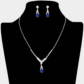 Pave Crystal Rhinestone Teardrop Dangle Necklace