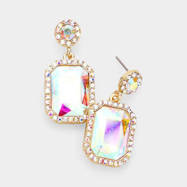 Rhinestone Rectangle Stone Evening Earrings