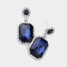 Rhinestone Rectangle Stone Evening Earrings