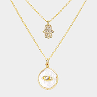 Evil Eye Pendant Rhinestone hamsa hands Layered Necklace