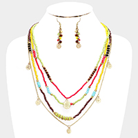 Multi Bead Round Metal Layered Necklace