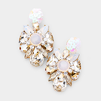 Crystal Stone Floral Dangle Earrings