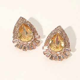 Teardrop Rectangle Stone Detail Evening Stud Earrings