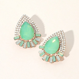 Teardrop Rectangle Stone Detail Evening Stud Earrings