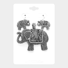 Embossed Metal Elephant Magnetic Pendant Set