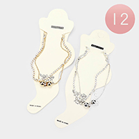 12PCS - Rhinestone Metal Ball Anklets