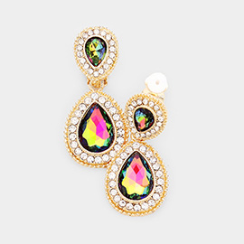 Double Teardrop Link Dangle Evening Clip on Earrings