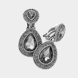 Double Teardrop Link Dangle Evening Clip on Earrings